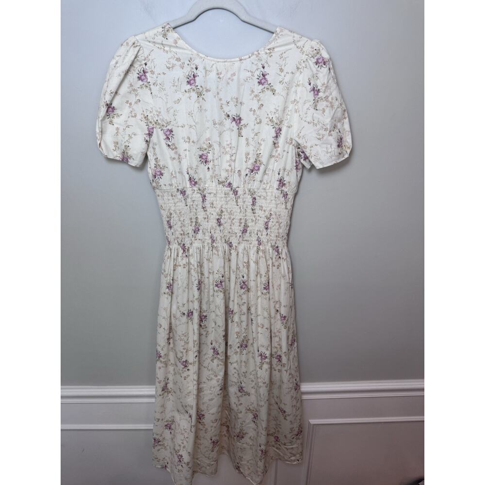 LoveShackFancy Cream Floral Midi Dress with Pink Bouquet Print - Picture 3 of 16